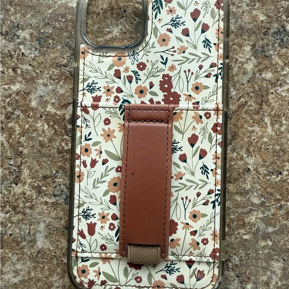 Floral Pattern Phone Case with Brown Strap